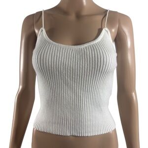 Dazy White Ribbed Knit Spaghetti Strap Tank Top Size L